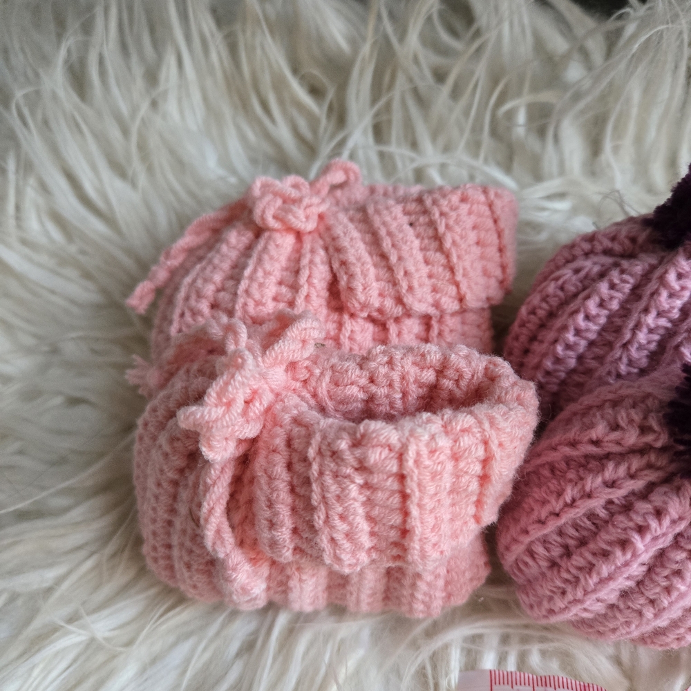 Pink and Purple Knit Baby Booties - Picture 5 of 7